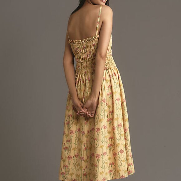 NWT Hutch Sleeveless Smocked A-Line Midi Dress Yellow/Floral Size XL - Picture 1 of 9